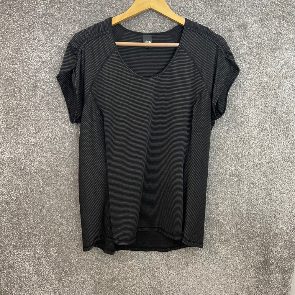 North Face T Shirt Womens Extra Large Short Sleeve Striped Black Active